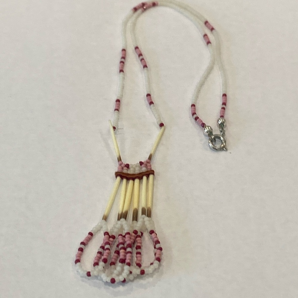 Handmade beaded necklace w porcupine quills
